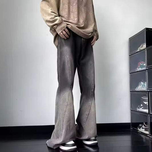 2023 Y2K Streetwear Vintage Grey Baggy Flare Jeans Pants For Men Clothing Loose Old Women Wide Leg Long Trousers Pantaloni Uomo